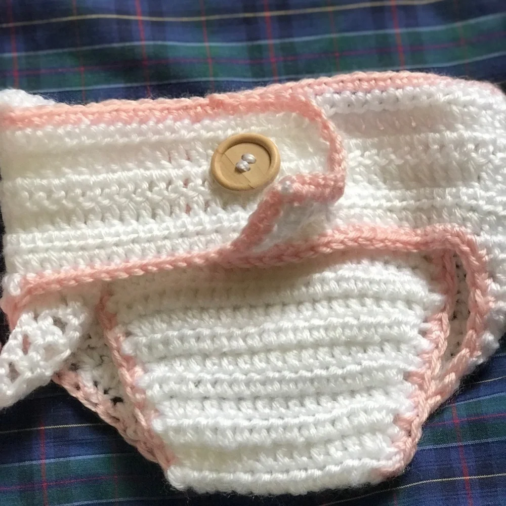 3 Piece Baby Crochet Diaper Cover,Headband,Booties